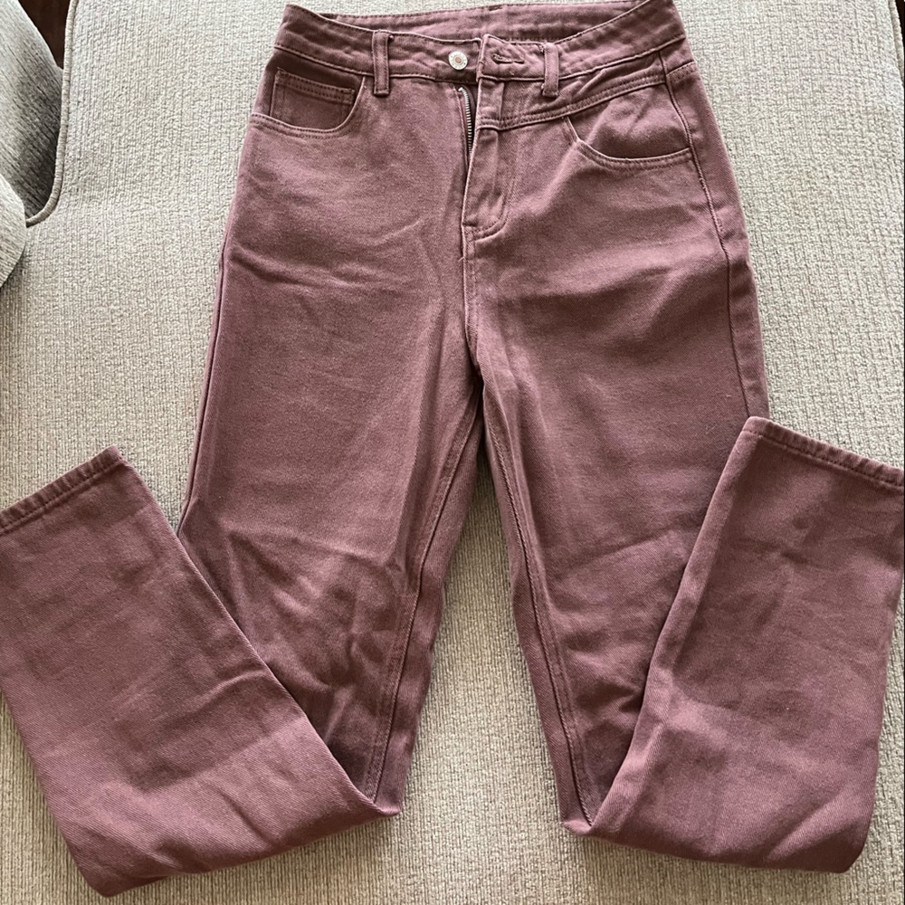 Brown denim straight leg pants size S